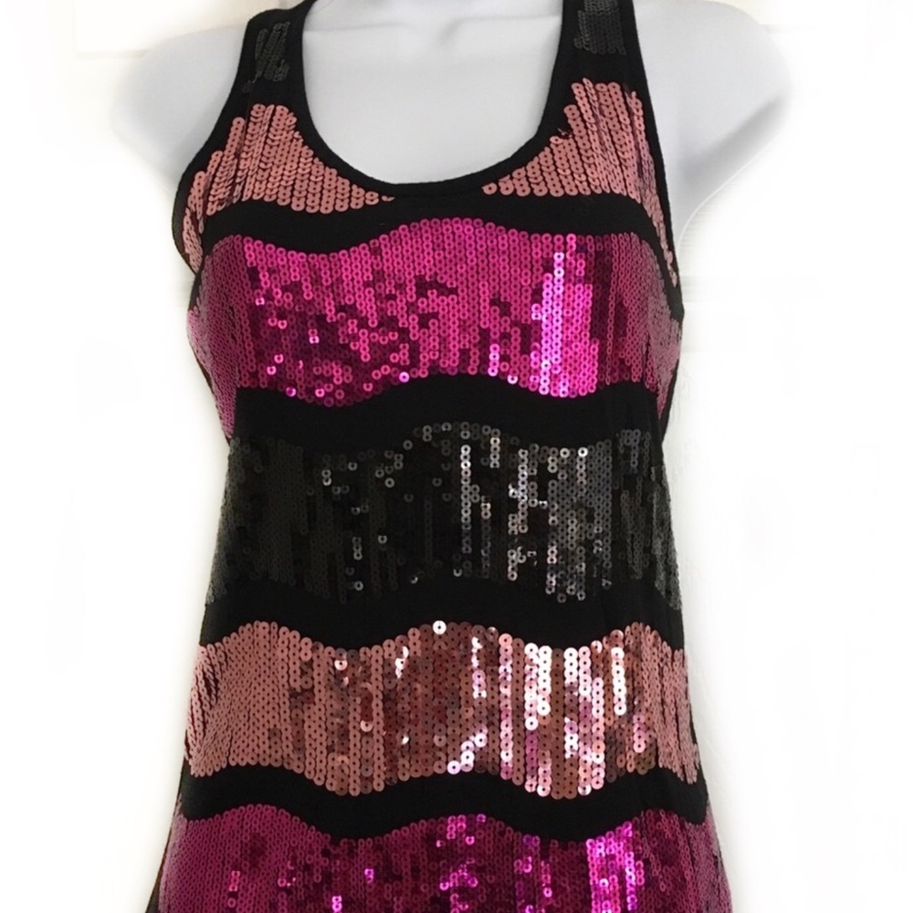 Pink Rose Sequined Racerback Tank Top